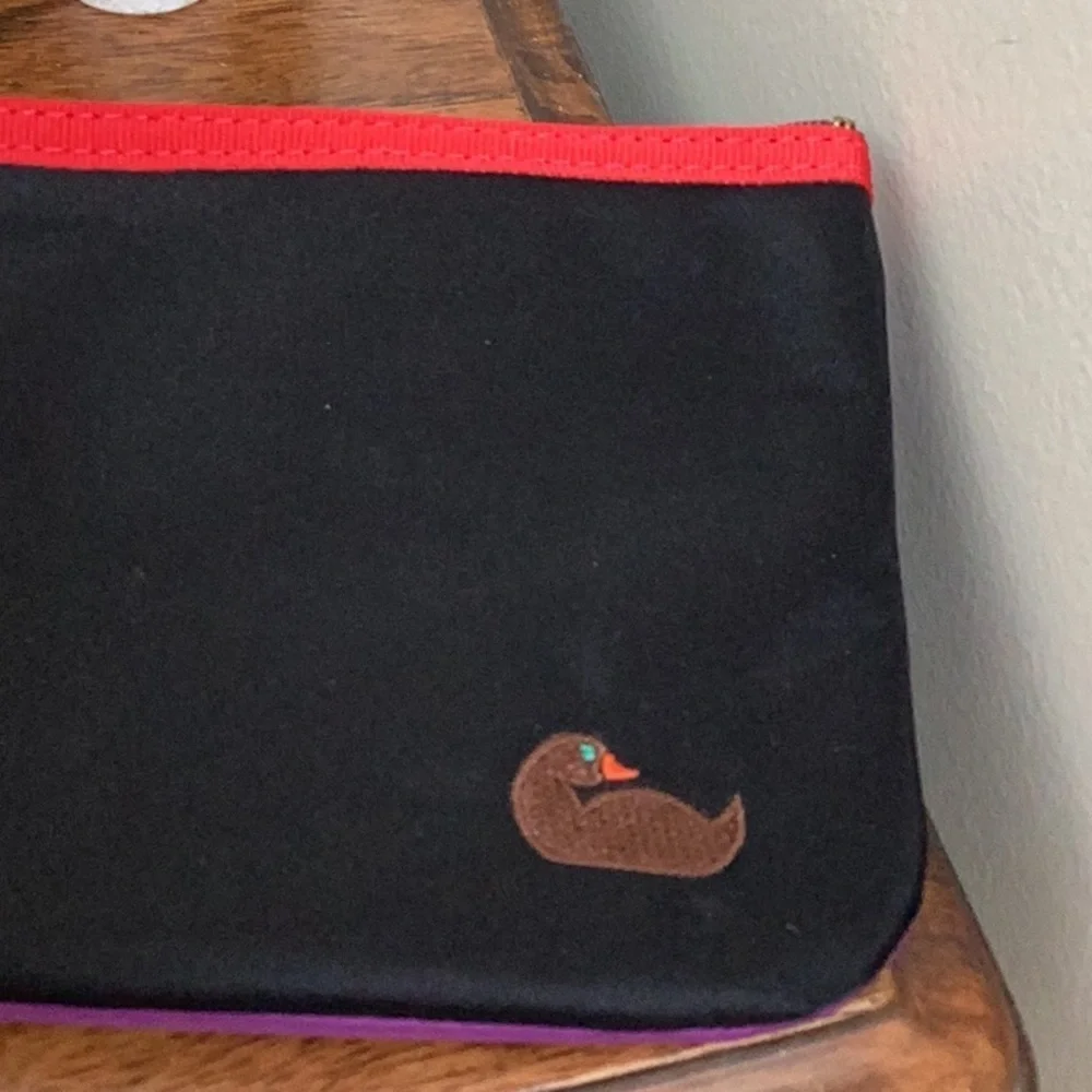 Dooney & Bourke black, red and purple nylon clutch, wristlet, zipper pouch